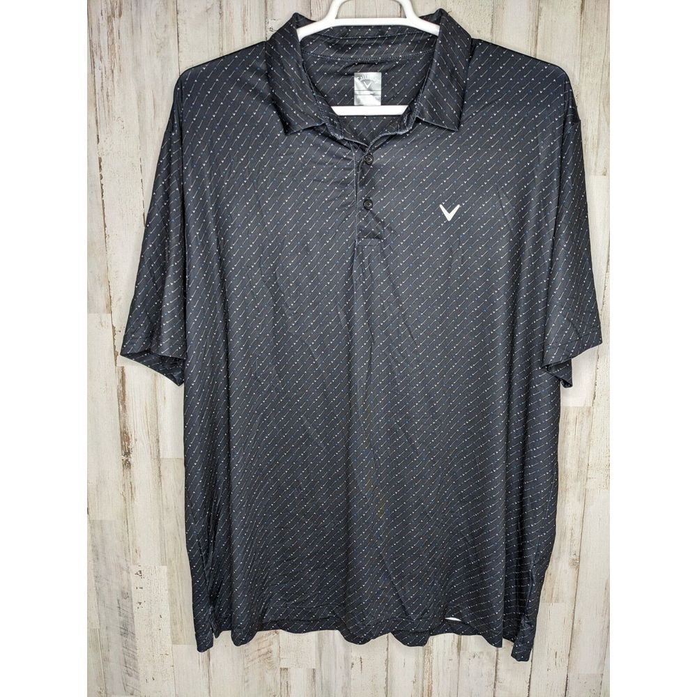 Callaway Mens 2XL Golf Polo Shirt Opti Dri Black All‎ Over Print Logo Golf Club
